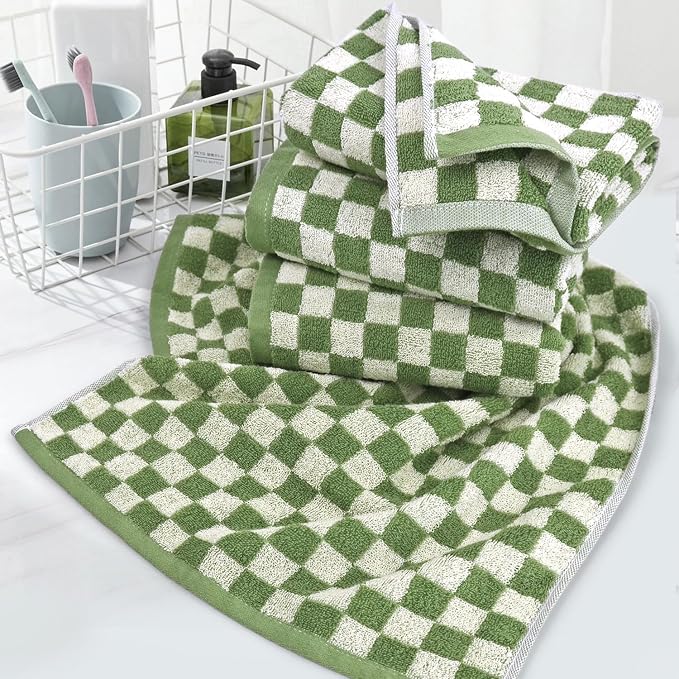 Jacquotha Green Hand Towels for Bathroom Set of 4, Cute Checkered - Image 4