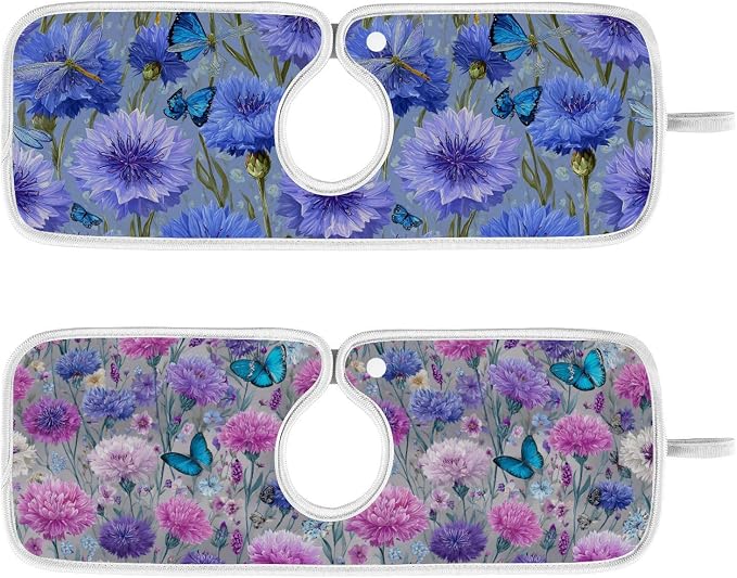 Grey Pink Corflower Butterfly Purple Sink Mat by Tatenale