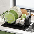 BOOSINY Grey Stainless Steel Dish Drainers Drying Rack for Kitchen Counter with Drainboard, Rust Proof Metal, Space Saving, Modern Aesthetic, Compact Plates Strainers with Extra Mat