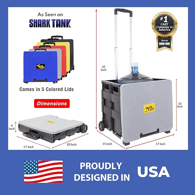 dbest products Quik Cart Collapsible Rolling Crate on Wheels for Teachers Tote Basket 80 lbs Capacity, Made from Heavy Duty Plastic and Used as a Seat, Grey