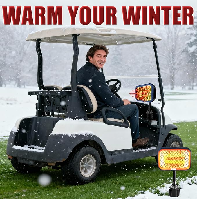 Golf Cart Heater 48V-36V Battery Powered Heater, Electric Golf Cart Accessories for Winter, Portable Battery Operated Heater for Club Car, Yamaha, EZGO.Quiet & Safe Golf Accessories 1-Year Warranty