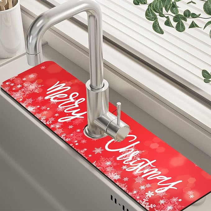 Merry Christmas Snowflake Kitchen Sink Splash Guard Mat Absorbent Fast Drying by Unknown