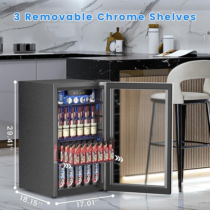 95 Cans Beverage Refrigerator, 26 Bottle Mini Fridge, 2.7 cu.ft Drink Fridge Digital Temperature Control for Bottled Beer, Soda,Water
