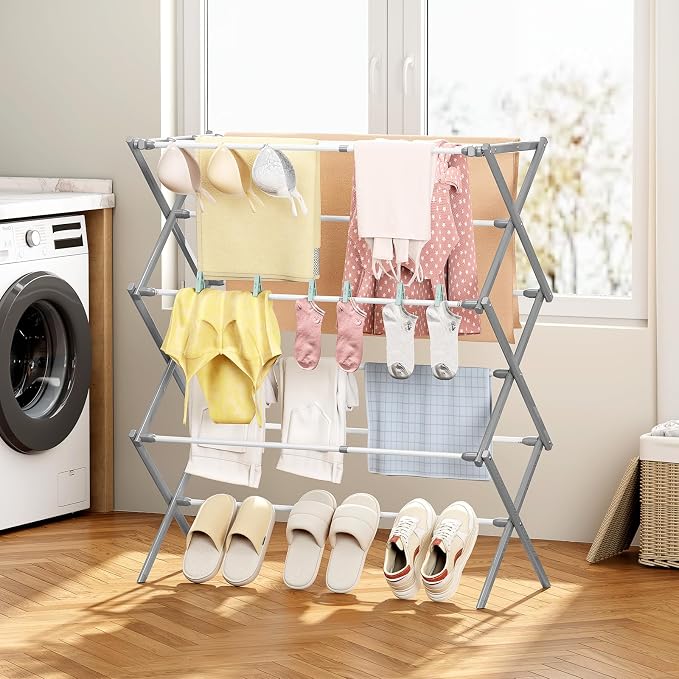 KINGBOARD 3-Tier Extendable Clothes Drying Rack, Space-Saving Collapsible - Image 8