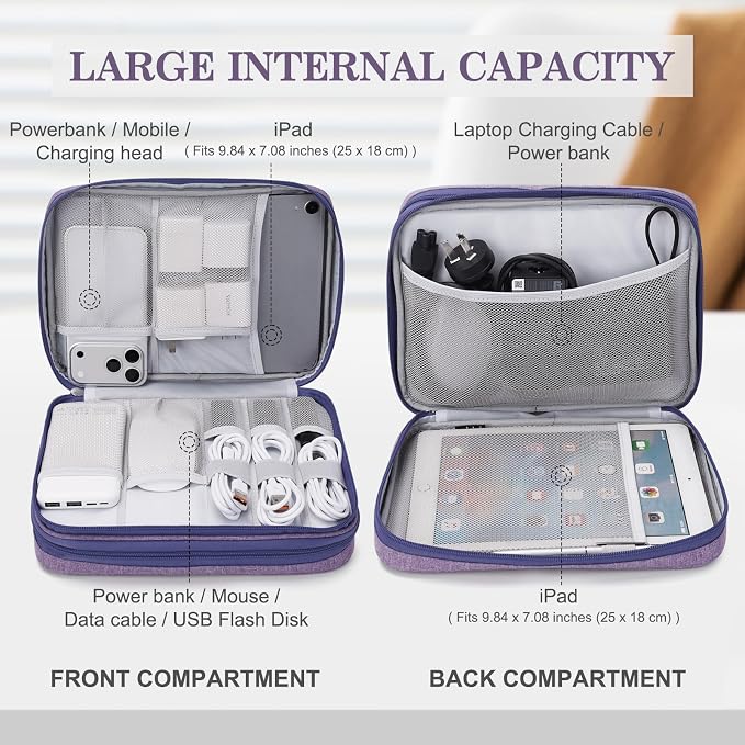 FYY Electronic Organizer, Travel Tech Pouch Bag, Extra Large, Dark Purple | - Image 3