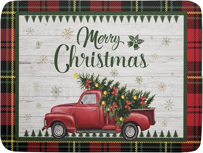 Red Truck Winter Dish Drainer Mat by Kawani