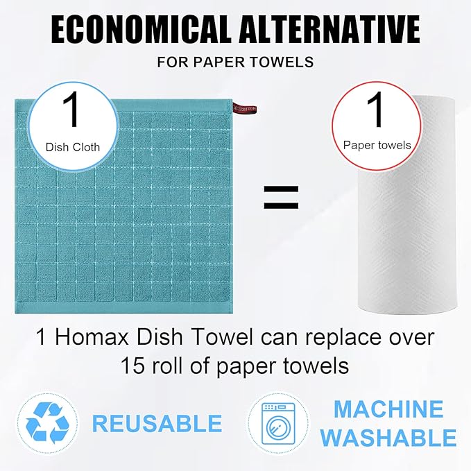 Homaxy 100% Cotton Terry Kitchen Dish Cloths, 12 Pack, Lake Blue - Image 7