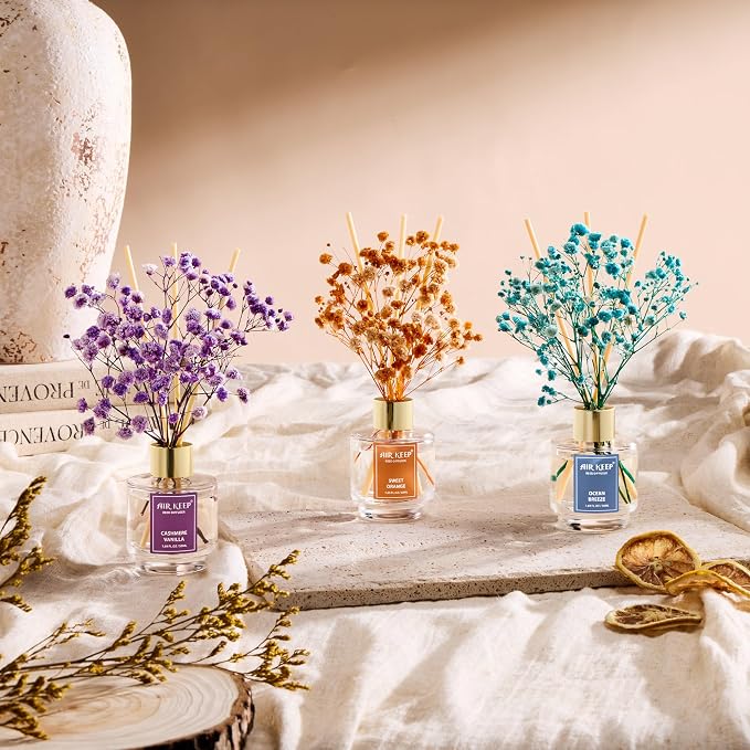 Reed Diffuser Set of 3, Ocean Breeze Sweet Orange Cashmere Vanilla Oil Reed - Image 4