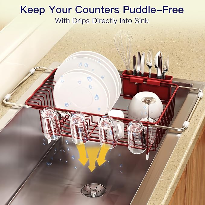 Red Dish Drying Rack Over The Sink - Image 8