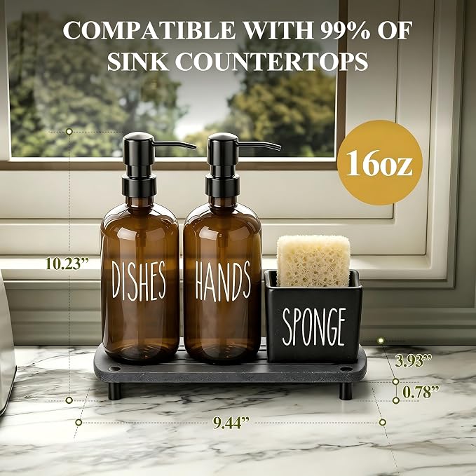 Cisily Amber Kitchen Soap Dispenser Set - Image 2