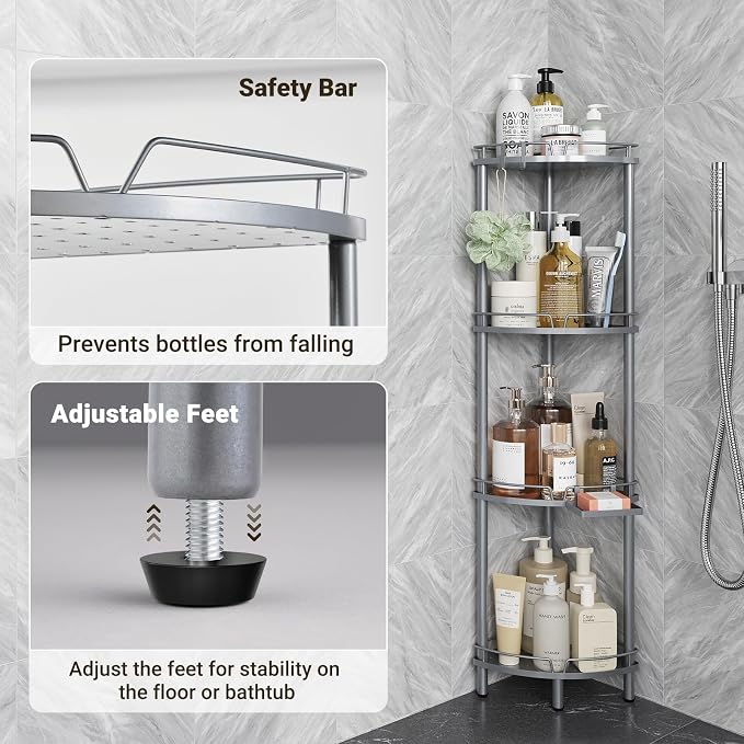 ELYKEN Corner Shower Caddy Standing, 4 Tier Metal Shower Organizer - Image 5
