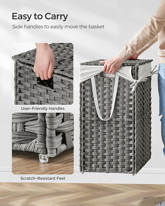SONGMICS Laundry Hamper with Lid, 23.8 Gal Synthetic Rattan - Image 5