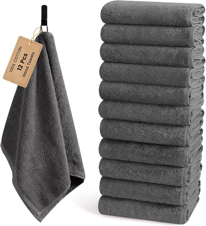 12-Pack Gray Cotton Hand Towels by SEMAXE