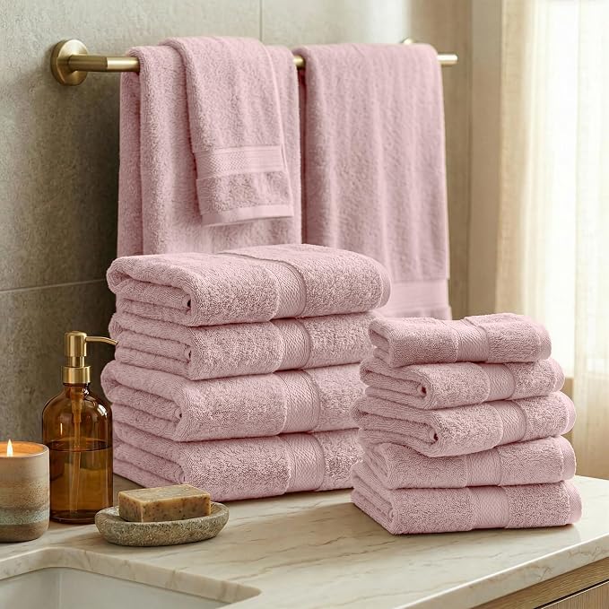 SUPERIOR Egyptian Cotton Ultra Plush & Absorbent, 12 Piece Set, Tea Rose | - Image 2