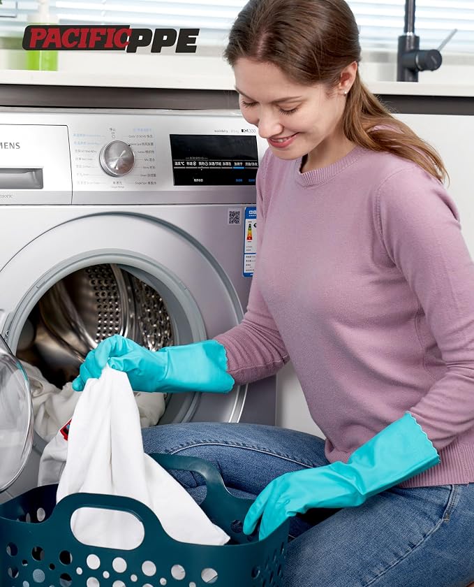 PACIFIC PPE 2 Pairs Dishwashing Gloves, Cotton Flocked Liner, Medium | - Image 7
