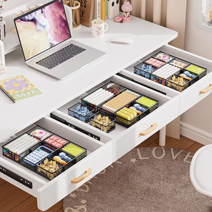 Marbrasse Mesh Desk Drawer Organizer Tray 3 Packs, 9 Adjustable Compartments - Image 4