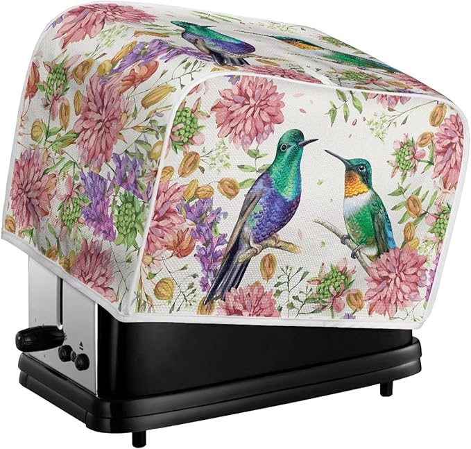 Hummingbird Floral Print Toaster 4 Slice Cover Fingerprint Protection Waterproof Toaster Dust Cover Kitchen Accessories Decor