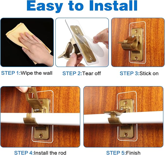Antimbee 12 PCS No Drill Needed Curtain Rod Holders Brackets, Self Adhesive Rod - Image 6
