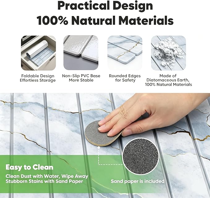 Stone Drying Mat for Kitchen Counter, Quick Diatomaceous Earth Mats for Dishes - Image 5