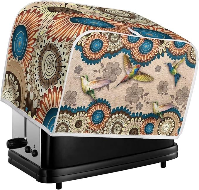 Aztec Hummingbird Flower Print Toaster Cover 2 Slice Dust Fingerprint Protection Waterproof Soft Toaster Dust Cover