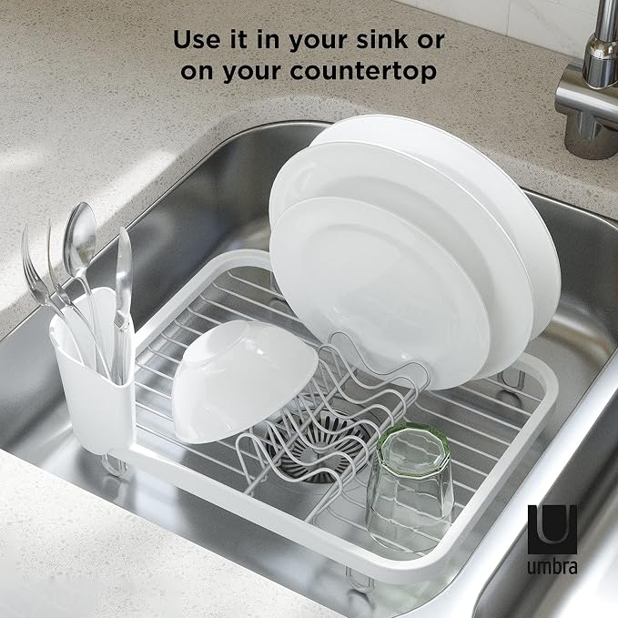 Umbra Sinkin Dish Drying Rack, in Sink or Countertop Drainer, non slip rubber - Image 6