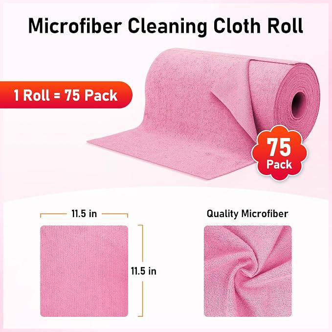 Microfiber Cleaning Cloth Roll, 75 Pack Tear Away Microfiber Towel, Reusable - Image 2