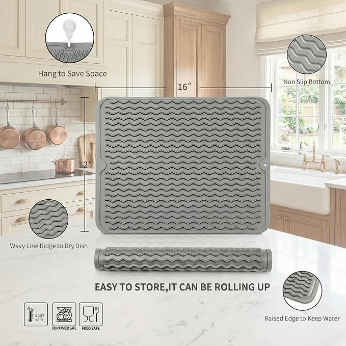 MicoYang Silicone Dish Drying Mat, Heat-Resistant Trivet to 450°F, Non-Slip & - Image 2
