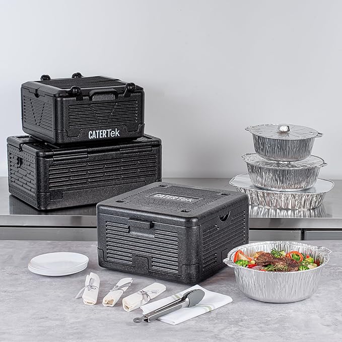 Restaurantware-Cater Tek 14 Quart Catering Hot Box, 1 Top Load Insulated Food Pan Carrier - Holds 1 Full Size 8” Deep Pan, Collapsible, Black EPP Plastic Food Box With Handles, Portable, For Buffet