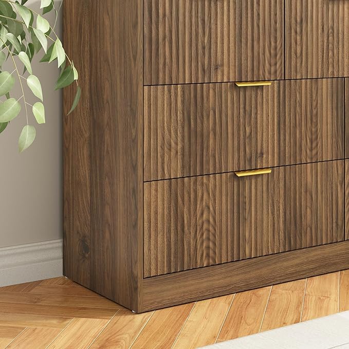 7 Drawers Dresser for Bedroom，55" Wide Fluted Dresser with Deep Drawers, Modern Chest of Drawers, Mid Century Wood TV Stand Storage Organizer for Closet, Living Room, Hallway, Natural