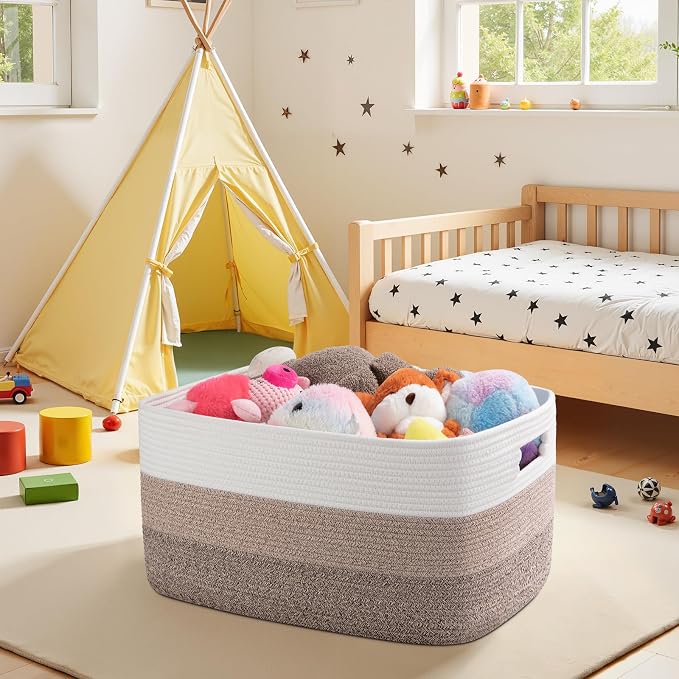 OIAHOMY Blanket Basket Laundry Basket Dog Toy Basket 75L Gradient Brown - Image 9