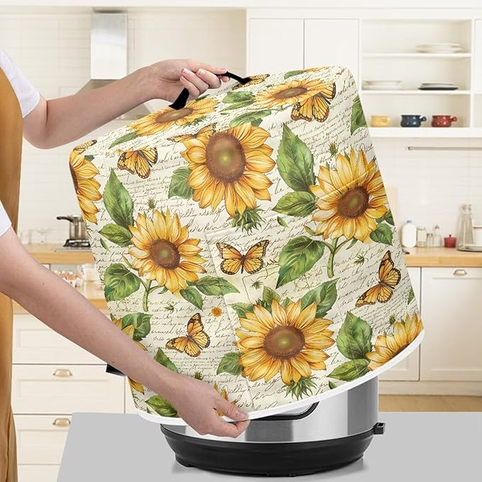Fashion Sunflower Instant Pot Accessories Flower Kitchen Appliance Covers Air Fryer Storage Cover Cover for Appliances with Handle and Pocket Portable Convenient M