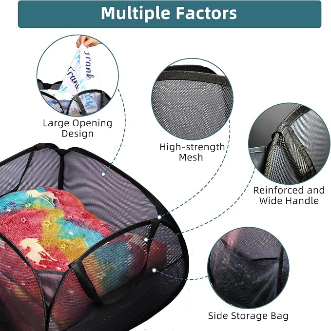 Collapsible Laundry Baskets, 90L Large Foldable Laundry Basket, Durable Mesh - Image 5