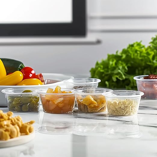 TashiBox 100 Sets 3.25 oz Plastic Disposable Portion Cups with Lids, Souffle Cups, Jello Cups, Snack Cups