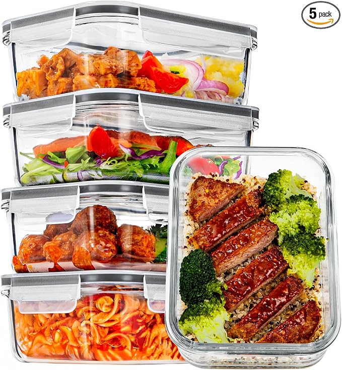 Vtopmart 5Pack 30oz Glass Meal Prep Container Sets by Vtopmart