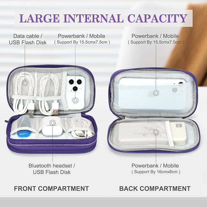 FYY Electronic Organizer, Travel Tech Pouch Bag Cable Organizer Dark Purple | - Image 3