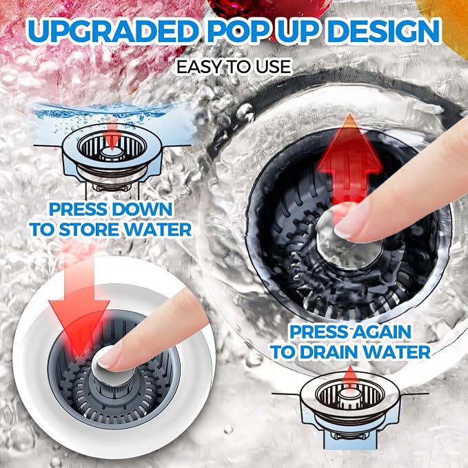 zaa 3 in 1 Kitchen Sink Drain Strainer Stopper Removable Basket Pop-Up - Image 3