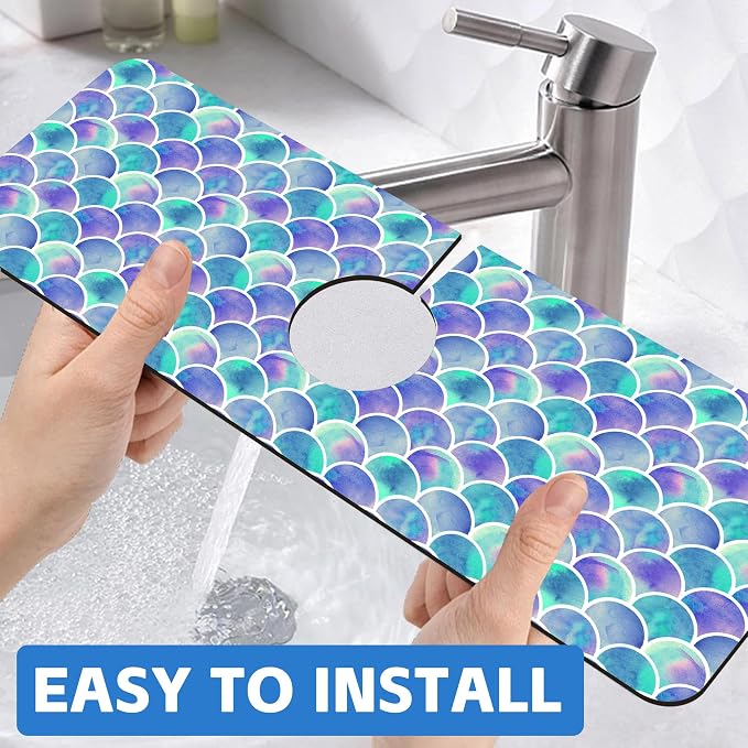 Watercolor Rainbow Scales Sink Faucet Absorbing Mat Sink Splash Guard Faucet - Image 6
