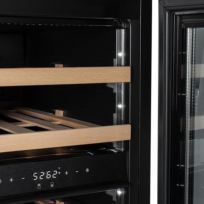 KoolMore Reserve 15 in. Under-Counter Panel Ready Dual Zone Built-in Wine Cooler with 23 Bottle Capacity and Wooden Shelves in Black, ETL Listed (KM-CW28DZ-WPR)