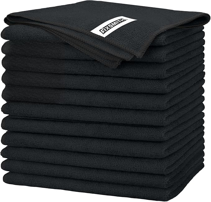 FIXSMITH Black Microfiber Cleaning Cloth -Pack of 12, Highly Absorbent Cleaning by FIXSMITH