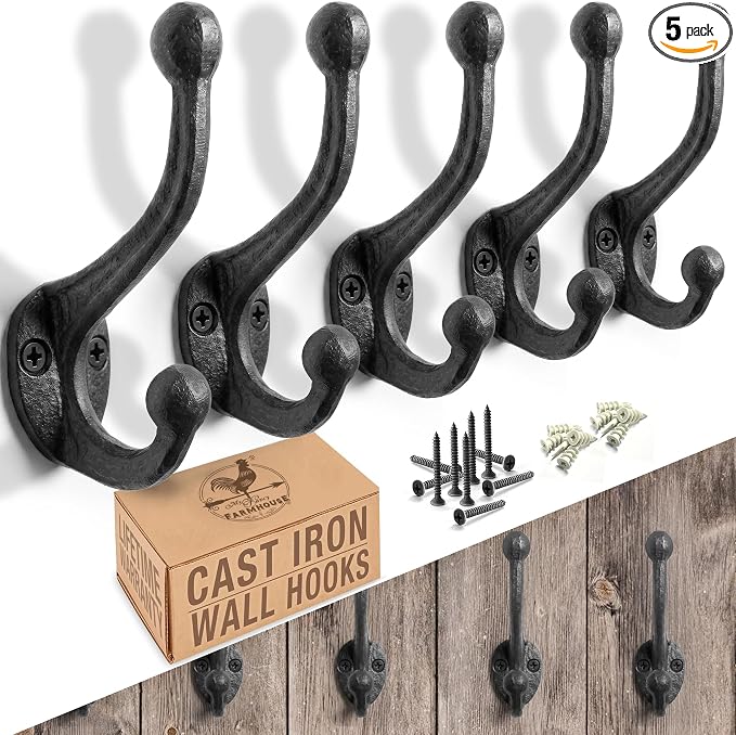 Rustic Cast Iron Coat Hooks Wall Mounted Farmhouse Decorative Wall Hooks by MyFancyFarmhouse