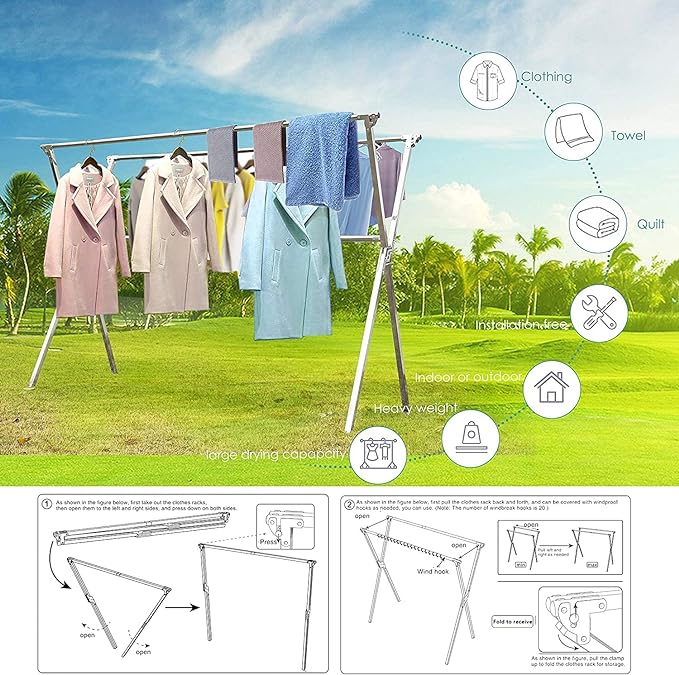 AUGMIRR Clothes Drying Racks Outdoor, 82 Inches Updated Version, Stainless - Image 4