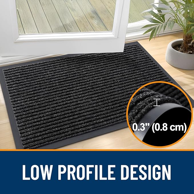 OLANLY Front Door Mat Indoor Outdoor Entrance, Waterproof Heavy Duty Doormat, Fade Resistant, Low Profile, Easy Clean Patio Porch Welcome Floor Mats for Entry, 47x34, Off-Black