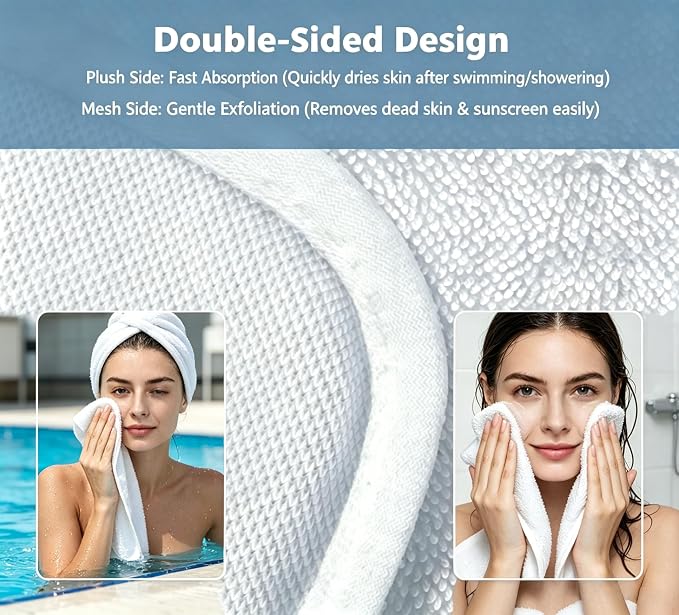 White Dual-Sided Microfiber Bath Towel, 2 Pack 48"x24" Ultra Absorbent Quick - Image 3