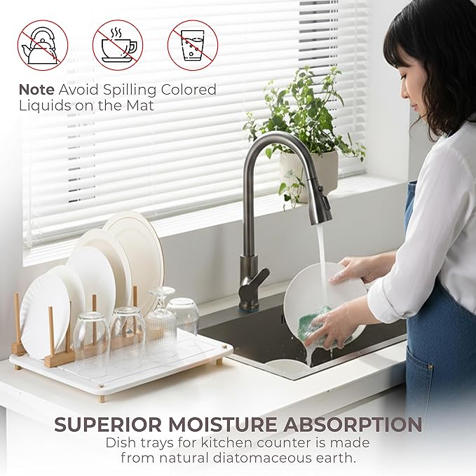 Stone Drying Mat for Kitchen Counter + Sink Caddy | 15.7"x11.8" Diatomaceous - Image 6