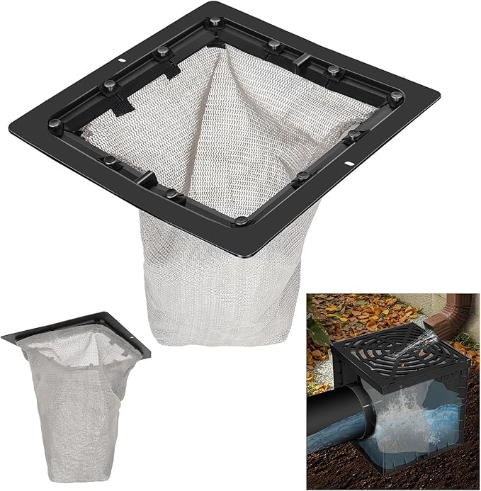 Catch Basin Drain Filter, Square Catch Basin Drain Filter for 12 Inch Clog-Free Drainage and Infiltration Systems, Removable Filter, for Garden, Lawns, Landscaping and Patios (1 Pack)