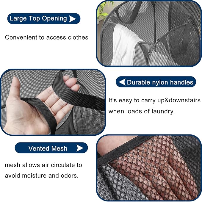 2Pcs Pop Up Laundry Hampers for Cruise, Mesh Collapsible Laundry Bag - Image 5