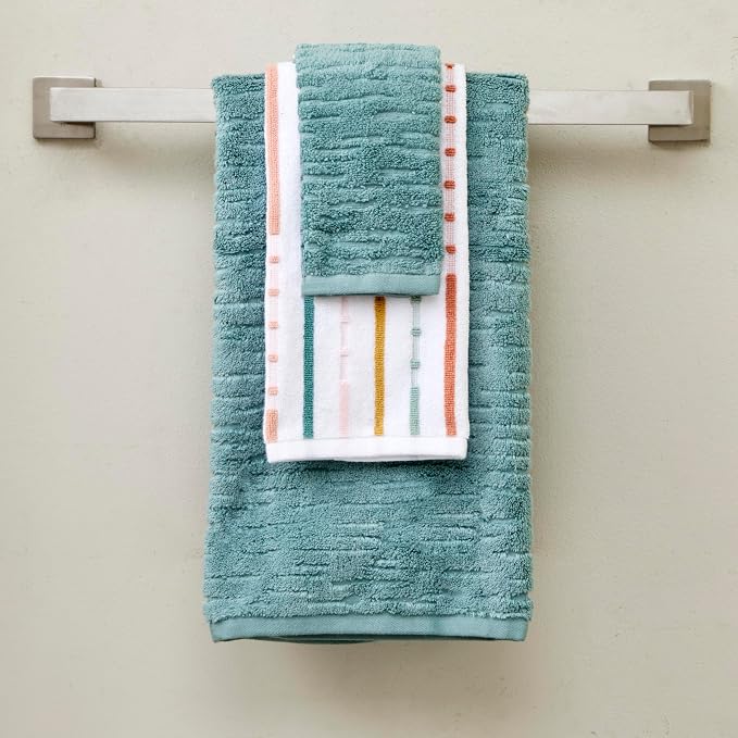 SKL Home CloudSoft/Modesto Stripe Bath Towel Set, Teal/Multi | 2 Bath towels - Image 4