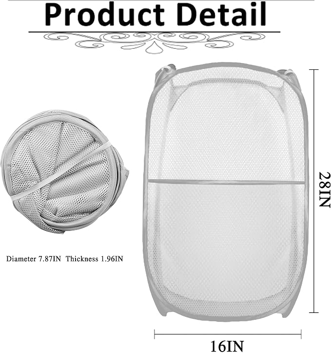 Collapsible Pop Up Laundry Hamper, Extra Large Mesh Foldable Laundry Basket - Image 2