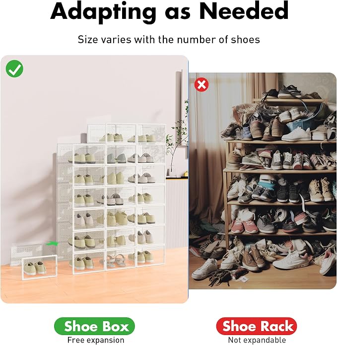 Foluck Shoe Storage Box, 15 Pack Clear Plastic Stackable Organizer - Image 4