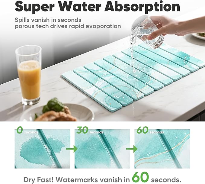 Stone Drying Mat for Kitchen Counter, Quick Diatomaceous Earth Mats for Dishes - Image 3